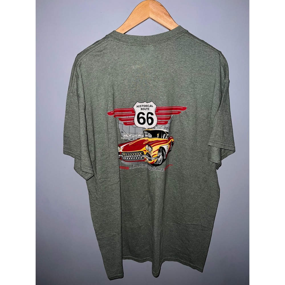 Gildan Route 66 Oatman Arizona Graphic T-Shirt XL Green Heather Classic Car